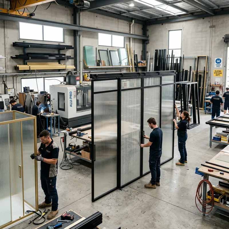 Doors and glazing systems assembled in the workshop