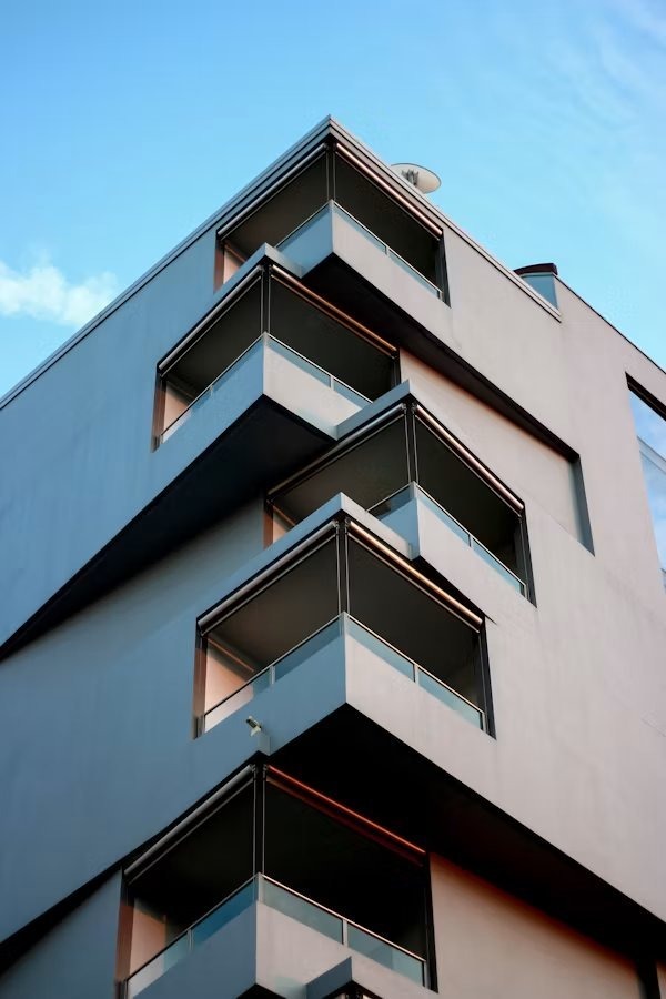 Completed building exterior with aluminium facade