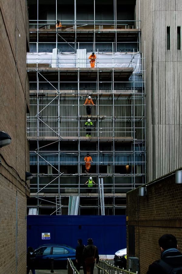 Facade installation in progress on site